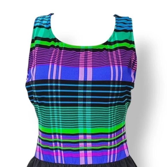 NEW Vintage 80s Talbots Striped Plaid Swim Romper with Attached Shorts Size 12 - Picture 5 of 16